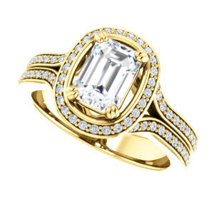 Cubic Zirconia Engagement Ring- The Mia Sofía (Customizable Cathedral-Halo Radiant Cut Style with Wide Split-Pavé Band)