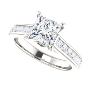 Cubic Zirconia Engagement Ring- The Rhea (Customizable Cathedral-raised Princess Cut Design with Princess Channel Band and Kite-set Princess Peekaboo Accents)