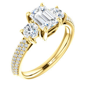 Cubic Zirconia Engagement Ring- The Zuleyma (Customizable Enhanced 3-stone Radiant Cut Design with Triple Pavé Band)