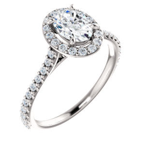 Cubic Zirconia Engagement Ring- The Bailey (Customizable Cathedral-set Oval Cut Design with Halo, Thin Pavé Band and Floating Peekaboo)