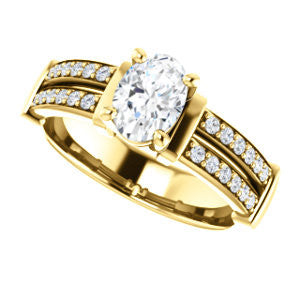 Cubic Zirconia Engagement Ring- The Rachana (Customizable Oval Cut Design with Wide Split-Pavé Band and Euro Shank)