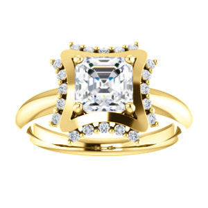 Cubic Zirconia Engagement Ring- The Jolene (Customizable Asscher Cut with Floral-inspired Clustered Accent Under-halo)