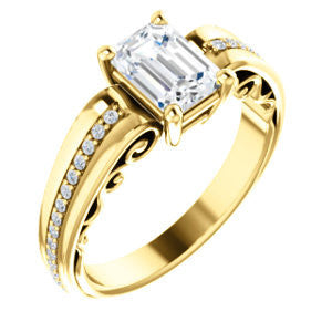 Cubic Zirconia Engagement Ring- The Atia (Customizable Emerald Cut Design with Three-sided Channel Pavé Band)