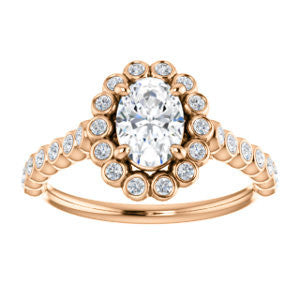Cubic Zirconia Engagement Ring- The Maritere (Customizable Oval Cut style with Round-Bezel Floral Halo and Accented Band)