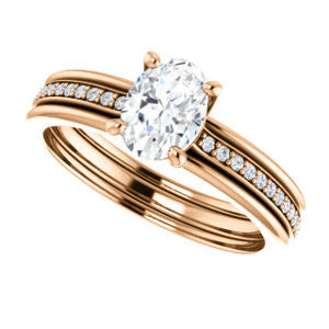 CZ Wedding Set, featuring The Rikki engagement ring (Customizable Oval Cut Design with Double-Grooved Pavé Band)