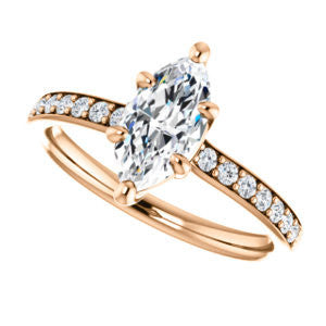 Cubic Zirconia Engagement Ring- The Monikama (Customizable Marquise Cut Thin Band Design with Round Accents)