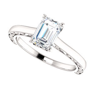 Cubic Zirconia Engagement Ring- The Salome (Customizable Emerald Cut Solitaire featuring Band Filigree)
