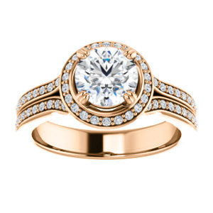 CZ Wedding Set, featuring The Mia Sofia engagement ring (Customizable Cathedral-Halo Round Cut Style with Wide Split-Pavé Band)