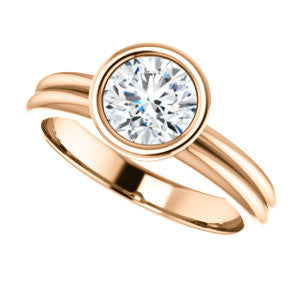 CZ Wedding Set, featuring The Stacie engagement ring (Customizable Bezel-set Round Cut Solitaire with Grooved Band)