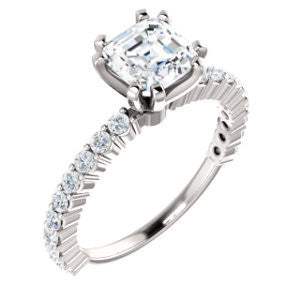 CZ Wedding Set, featuring The Thea engagement ring (Customizable 8-prong Asscher Cut Design with Thin, Stackable Pavé Band)