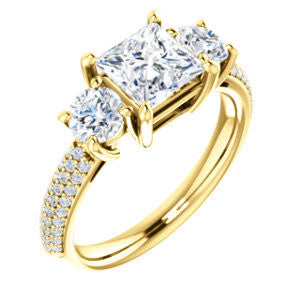 Cubic Zirconia Engagement Ring- The Zuleyma (Customizable Enhanced 3-stone Princess Cut Design with Triple Pavé Band)