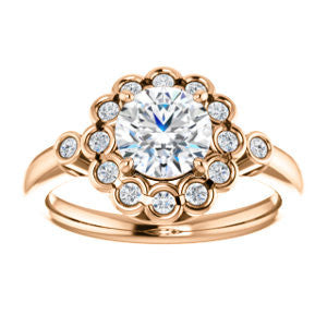 Cubic Zirconia Engagement Ring- The Raleigh (Customizable Round Cut Design with Clustered Halo and Round Bezel Accents)