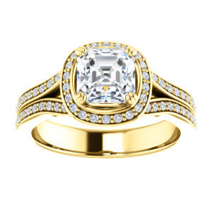 CZ Wedding Set, featuring The Mia Sofia engagement ring (Customizable Cathedral-Halo Asscher Cut Style with Wide Split-Pavé Band)