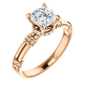 CZ Wedding Set, featuring The Jayla engagement ring (Customizable Cushion Cut Style with Under-Halo & Horizontal Band Accents)