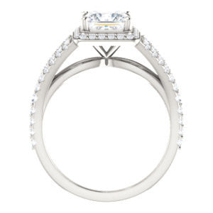 Cubic Zirconia Engagement Ring- The Azul (Customizable Princess Cut Style with Cathedral-Halo and Split-Pavé Band)