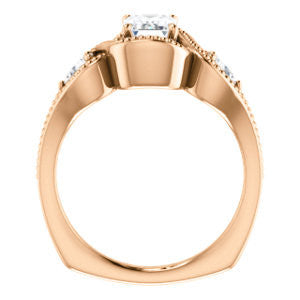 Cubic Zirconia Engagement Ring- The Nainika (Customizable 3-stone Radiant Cut Design with Pear Accents and Filigreed Split Band)
