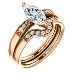 Cubic Zirconia Engagement Ring- The Ruth (Customizable 7-stone Marquise Cut Style with Vintage Filigree)