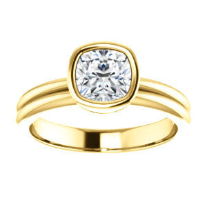 Cubic Zirconia Engagement Ring- The Stacie (Customizable Bezel-set Cushion Cut Solitaire with Grooved Band)
