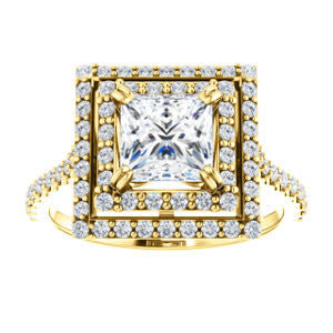 CZ Wedding Set, featuring The Alexandra engagement ring (Customizable Princess Cut Double Halo Center with U-Pave and Pavé  Band)
