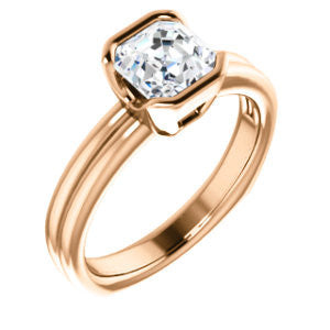 Cubic Zirconia Engagement Ring- The Monse (Customizable Bezel-set Asscher Cut Solitaire with Grooved Band & Euro Shank)