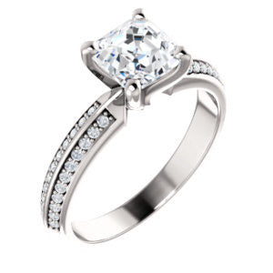 Cubic Zirconia Engagement Ring- The Layla (Customizable Asscher Cut Design with Segmented Double-Pavé Band)