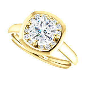 Cubic Zirconia Engagement Ring- The Kajal (Round  Cut Tapered Faux Bezel Halo)