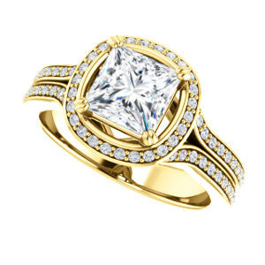 Cubic Zirconia Engagement Ring- The Mia Sofía (Customizable Cathedral-Halo Princess Cut Style with Wide Split-Pavé Band)