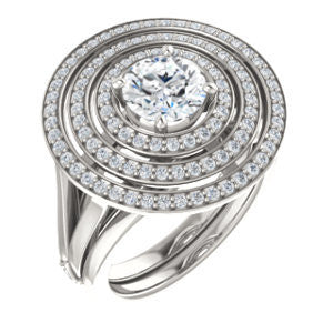 Cubic Zirconia Engagement Ring- The Roza (Customizable Triple-Halo Round Cut Design with Split Band and Knuckle Accents)