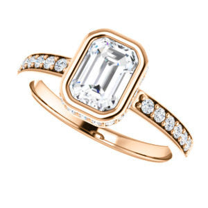 Cubic Zirconia Engagement Ring- The Monaco (Customizable Vintage Emerald Cut Design with Crown-inspired Under-halo Trellis and Pavé Band)