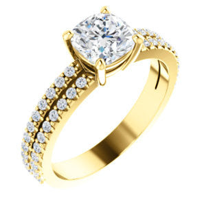 Cubic Zirconia Engagement Ring- The Kathryn  (Customizable Cushion with Split Band & Round Pave Accents)