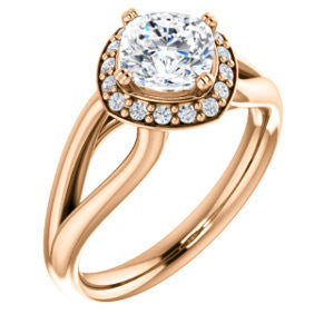 Cubic Zirconia Engagement Ring- The Nancy Avila (Customizable Halo-Accented Cushion Cut Design with Wide Split-Band)