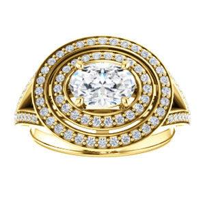 Cubic Zirconia Engagement Ring- The Miriam (Double Halo Ultra-Wide Split Pavé Band with Customizable Oval Cut Center)