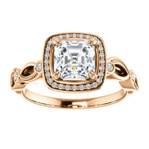 Cubic Zirconia Engagement Ring- The Angela (Customizable Whimsical Sculpture Halo-Style with Asscher Center)