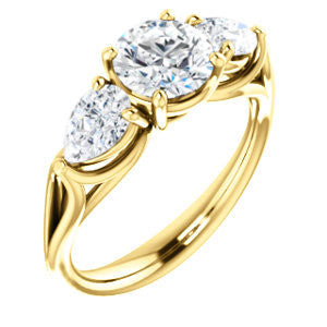 Cubic Zirconia Engagement Ring- The Ila (Customizable 3-stone Design with Round Cut Center, Pear Accents and Split Band)