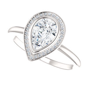 Cubic Zirconia Engagement Ring- The Maura (Customizable Bezel-set Pear Cut Halo Design with Thin Band)