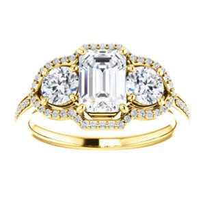 CZ Wedding Set, featuring The Lizabeth engagement ring (Customizable Radiant Cut Enhanced 3-stone Style with Tri-Halos & Thin Pavé Band)