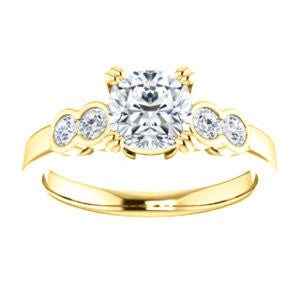Cubic Zirconia Engagement Ring- The Yucsin (Customizable Cushion Cut Five-stone Design with Round Bezel Accents)