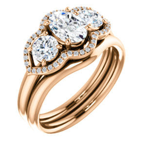 Cubic Zirconia Engagement Ring- The Camila (Customizable Oval Cut Enhanced 3-stone Design with Halos)