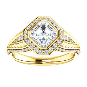 Cubic Zirconia Engagement Ring- The Mary Jane (Customizable Bezel-Halo Asscher Cut Design with Wide Filigree & Accent Band)