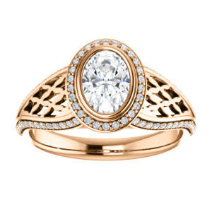 Cubic Zirconia Engagement Ring- The Timothea (Customizable Cathedral-Halo Oval Cut Design with Three-sided Wide Pavé Artisan Band)