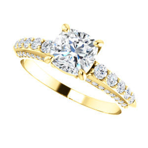 Cubic Zirconia Engagement Ring- The Rachelle (Customizable Cushion Cut with 3-Sided Round Prong Side Stones)