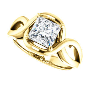 Cubic Zirconia Engagement Ring- The Maude (Customizable Cathedral-raised Princess Cut Solitaire with Ribboned Split Band)