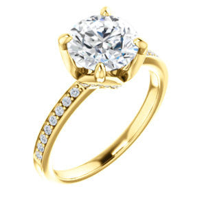 Cubic Zirconia Engagement Ring- The Sandy (Customizable Prong-Accented Round Cut Style with Thin Pavé Band)