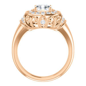 Cubic Zirconia Engagement Ring- The Mariah (Cushion Center Halo-Style Lattice with Accented Step-Setting)