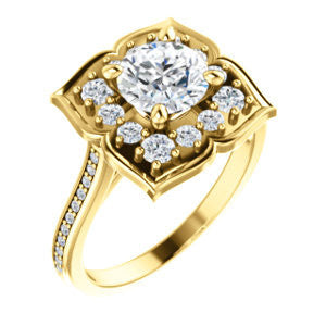 Cubic Zirconia Engagement Ring- The Lucinda (Customizable Round Cut Halo-Clover Style with Thin Pavé Band)