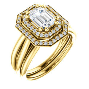 Cubic Zirconia Engagement Ring- The Brielle (Customizable Emerald Cut Cathedral Double-Halo with Curved Split-Band)