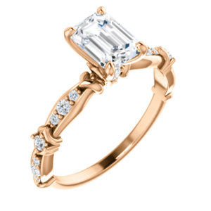 Cubic Zirconia Engagement Ring- The Willow (Customizable Radiant Cut Artisan Design with 3 Kinds of Round Cut Accents)