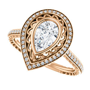 Cubic Zirconia Engagement Ring- The Sydney Ava (Customizable Cathedral-Bezel Pear Cut Filigreed Design with Halo & Pavé Accents)