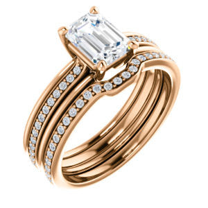 CZ Wedding Set, featuring The Rikki engagement ring (Customizable Radiant Cut Design with Double-Grooved Pavé Band)