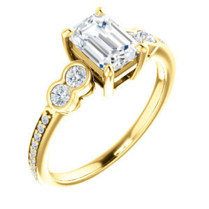 CZ Wedding Set, featuring The Eneroya engagement ring (Customizable Enhanced 5-stone Emerald Cut Design with Thin Pavé Band)
